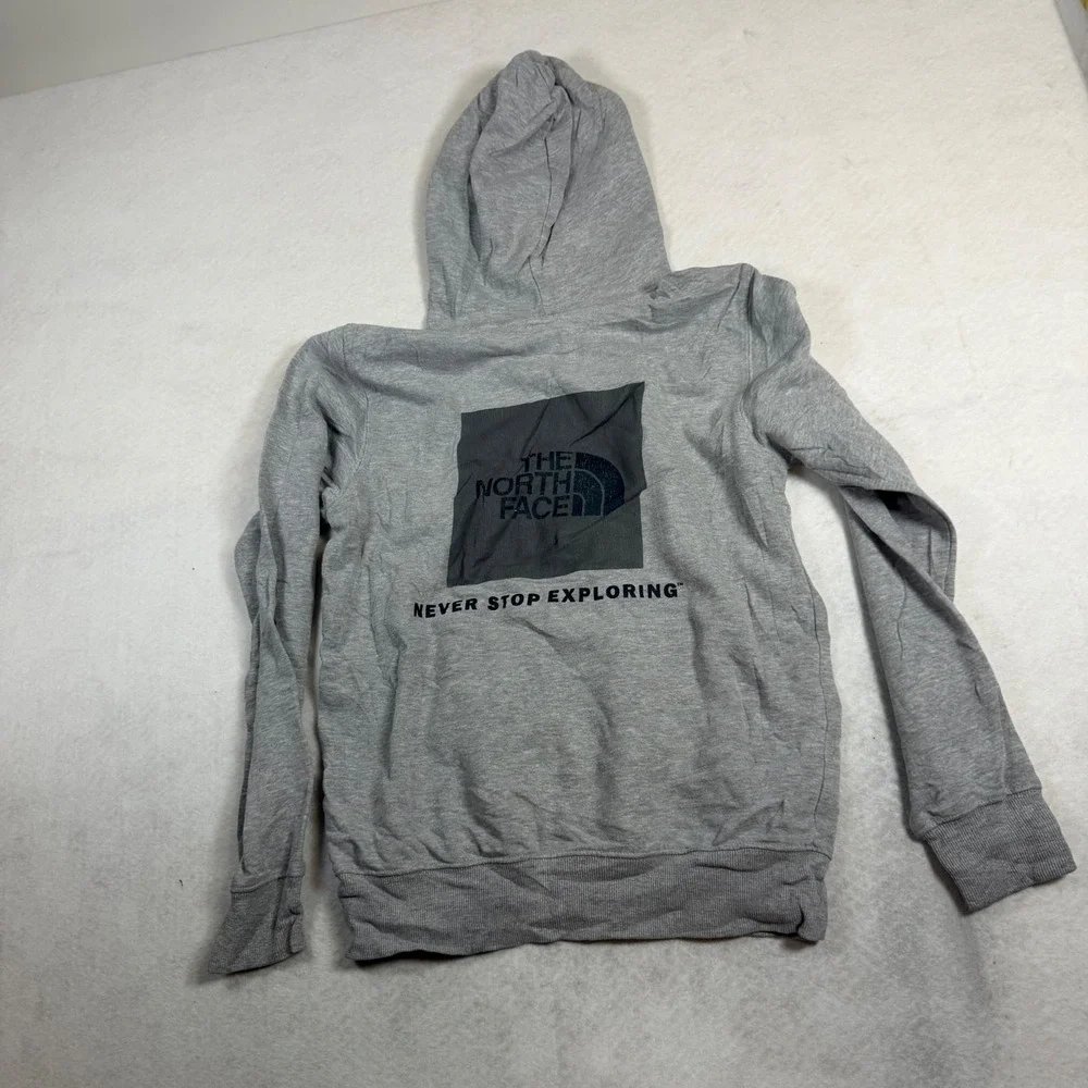 The North Face Mens Gray Box Logo Hoodie Never Stop Exploring Pullover Small